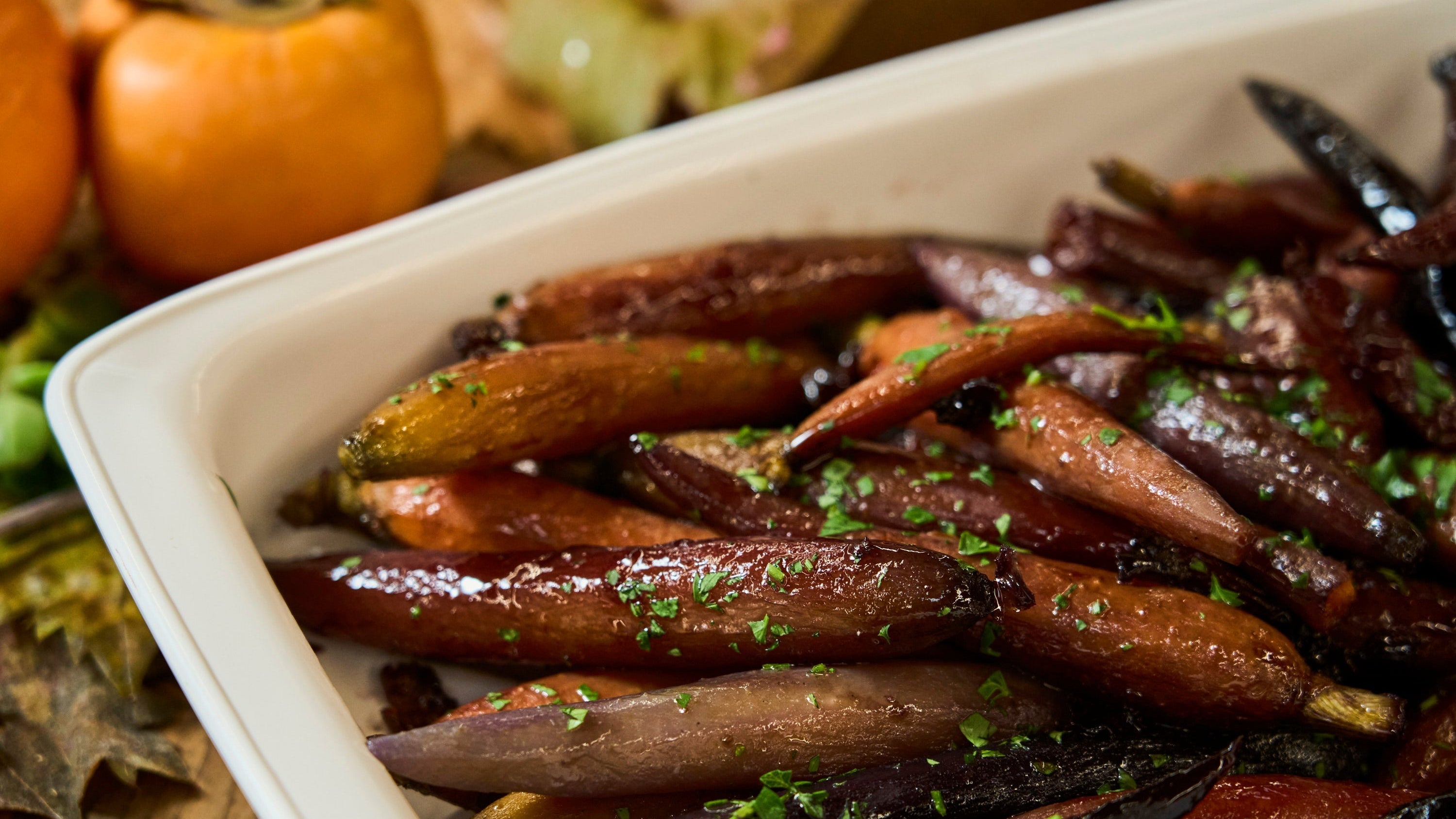 Maple-glazed rainbow carrots